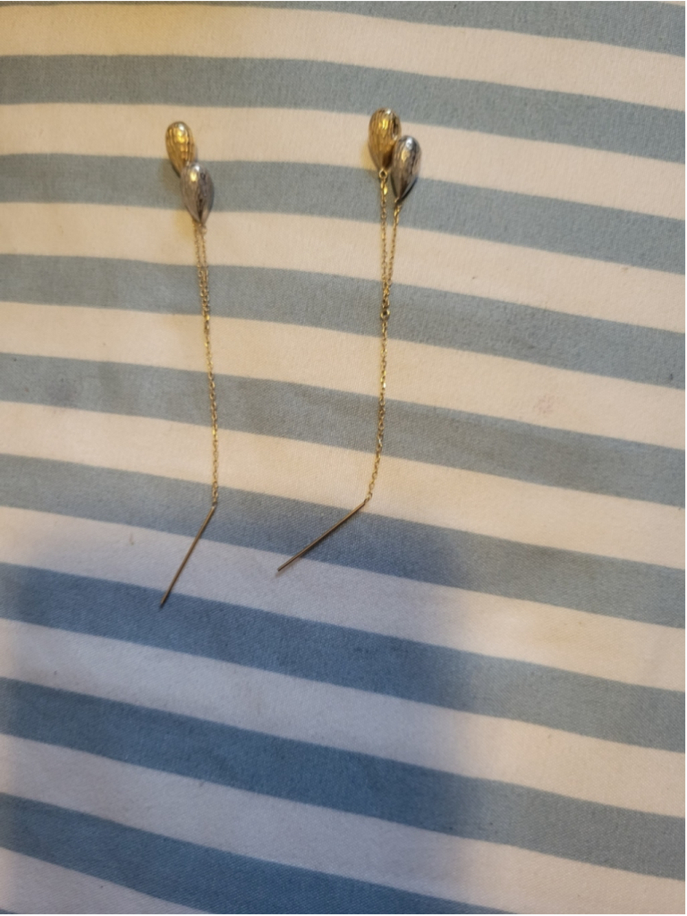 Two-Tone Gold 14k JCM Threader Teardrop Earrings